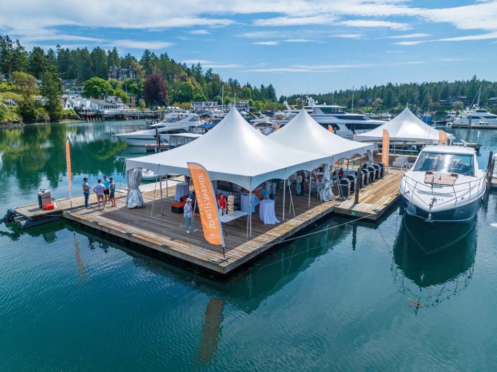 2023 Summer Launch Party at Roche Harbor Resort Dock Aerial